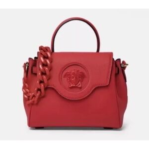 Versace La Medusa Top Handle Bag Leather Small Red